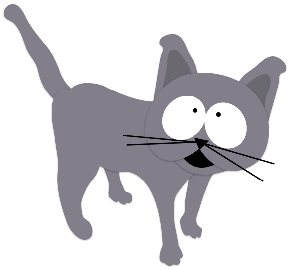 A gray South Park-style cat hopping along the bottom edge